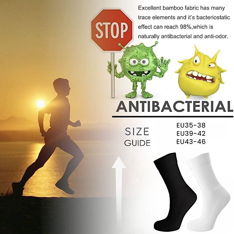 Made in Portugal Bamboo Socks EU 35-46 Crew Socks Anti Odor Soft and Breathable Black White color